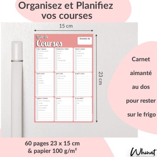 Magnetic fridge notepad shopping site and menus for the whole week