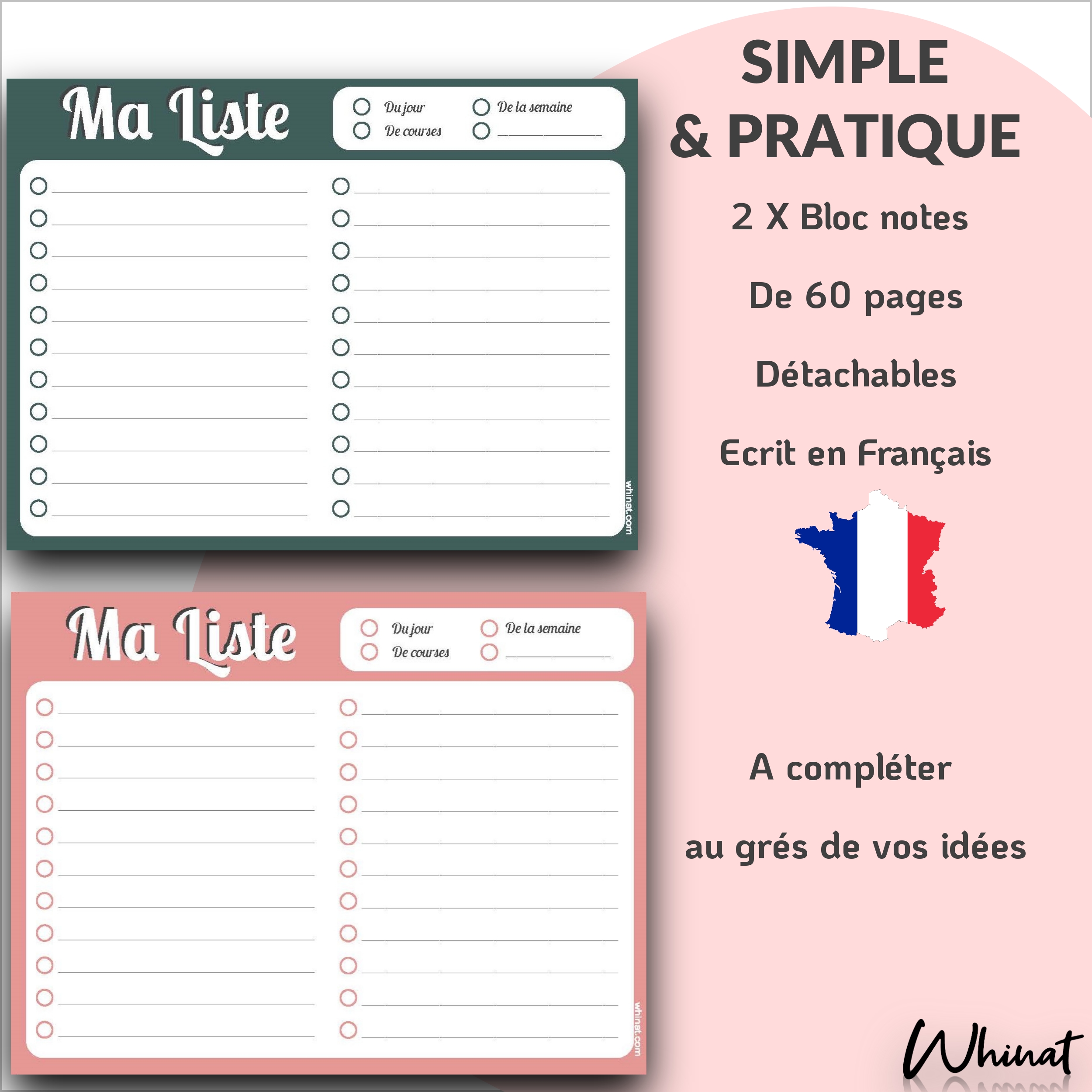 Pages de bloc-note à imprimer avec to do list, planning menus et notes, en  français, 2 formats de page disponibles -  France
