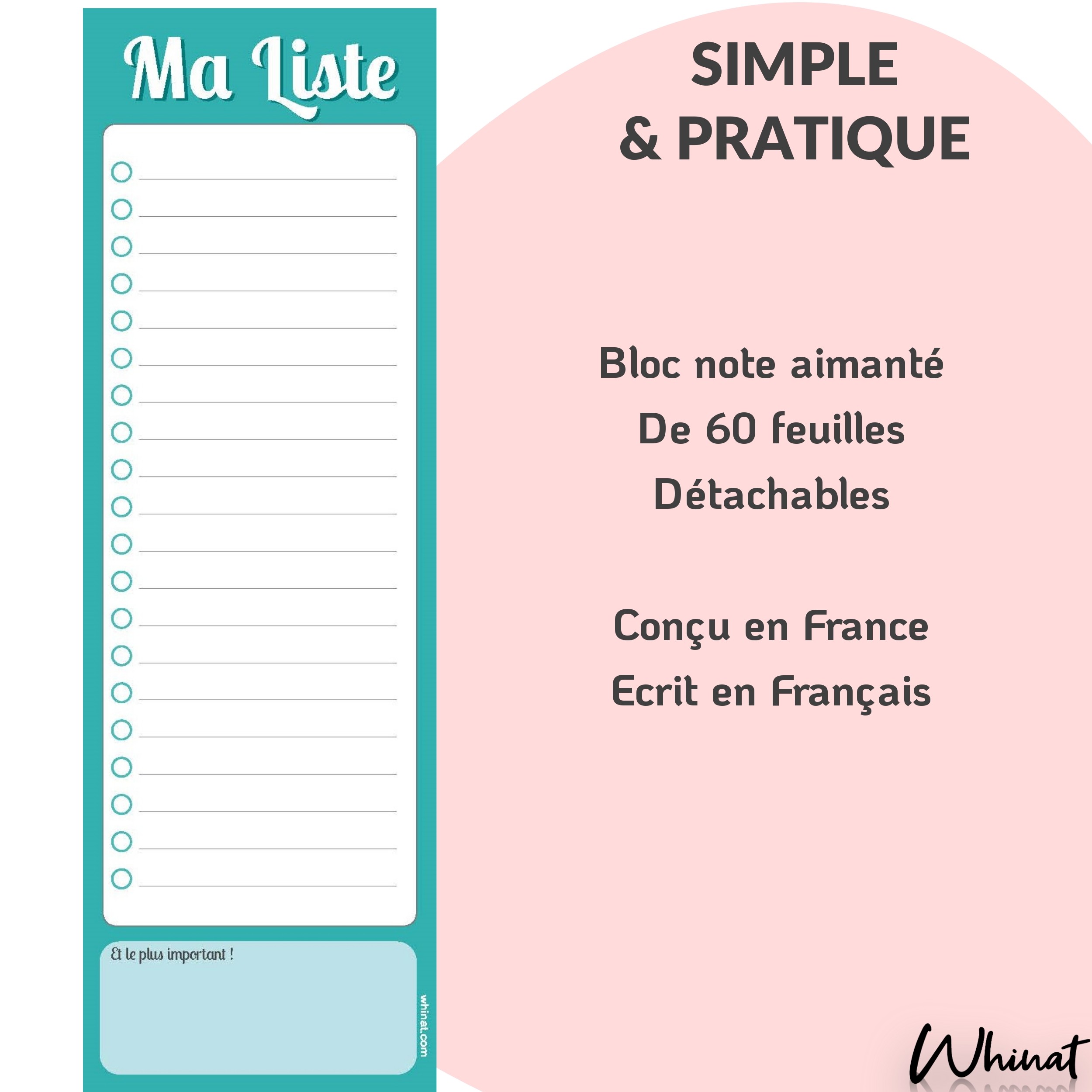 Bloc note listing pour frigo « Ma Liste » - Whinat