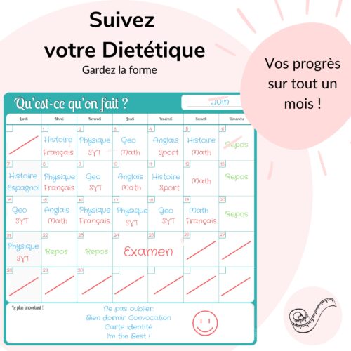 tableau magnétique frigo mensuel planning agenda mois planificateur rdv devoirs examen menus repas famille
